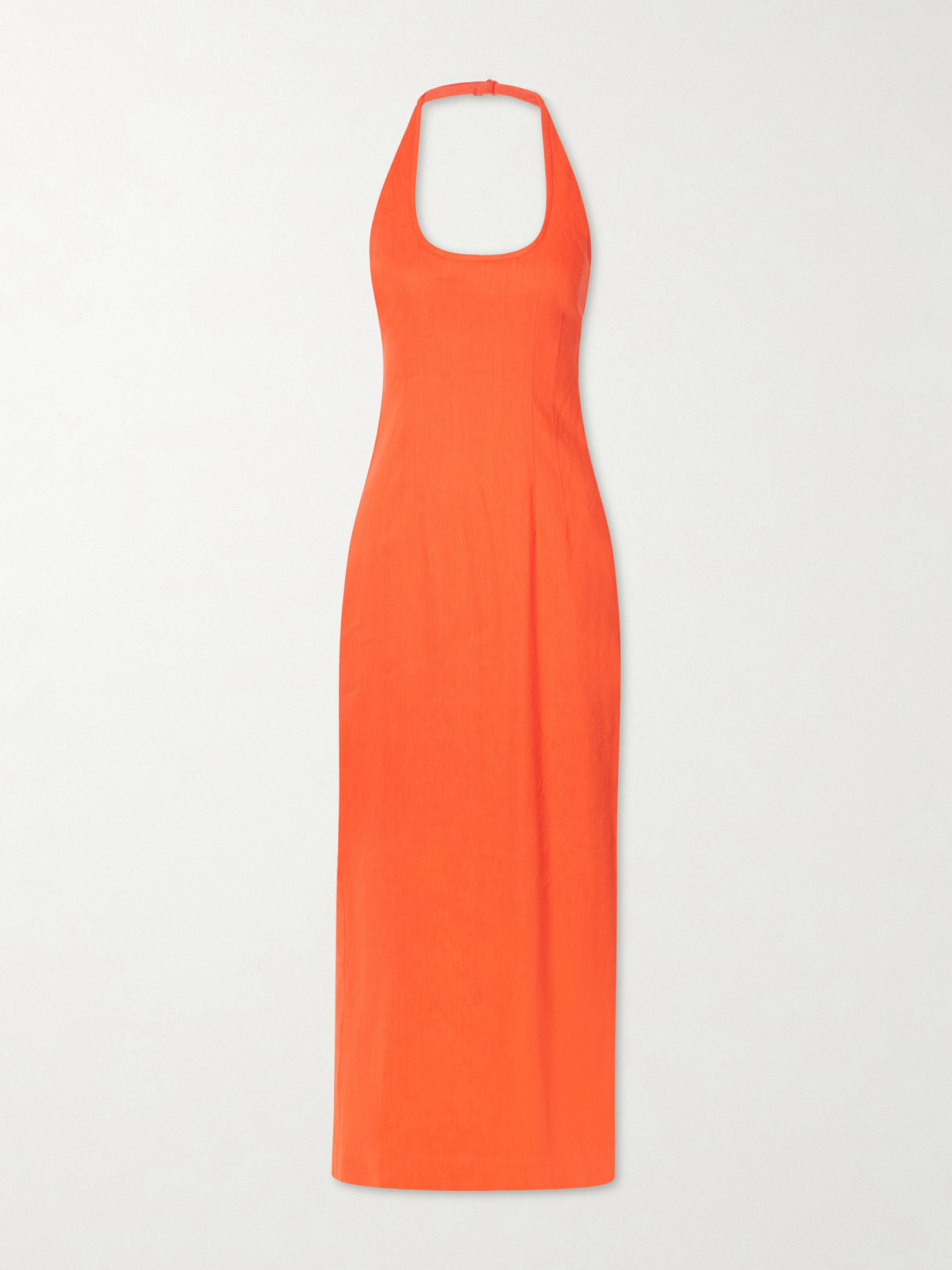 Elodie Linen-blend Halterneck Midi Dress - Orange