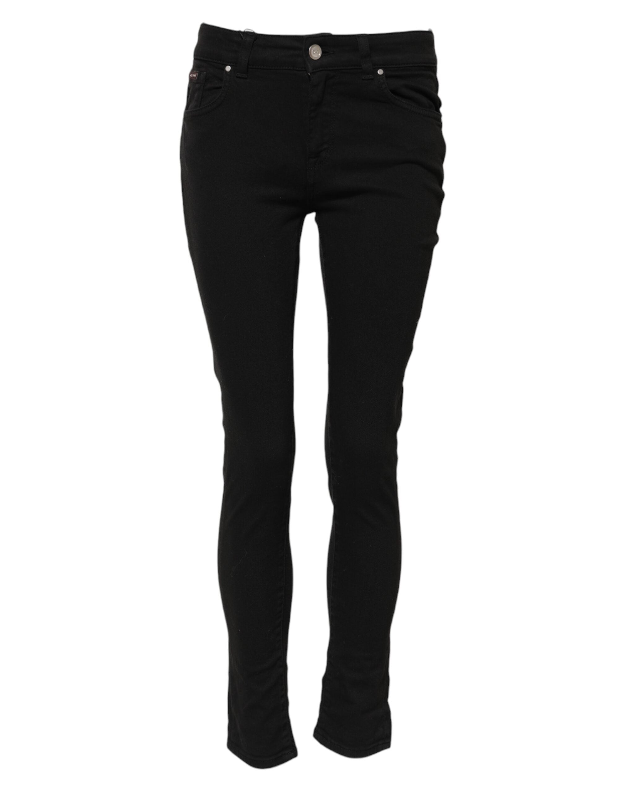Skinny Mid-Waist Cotton Denim Jeans — Black