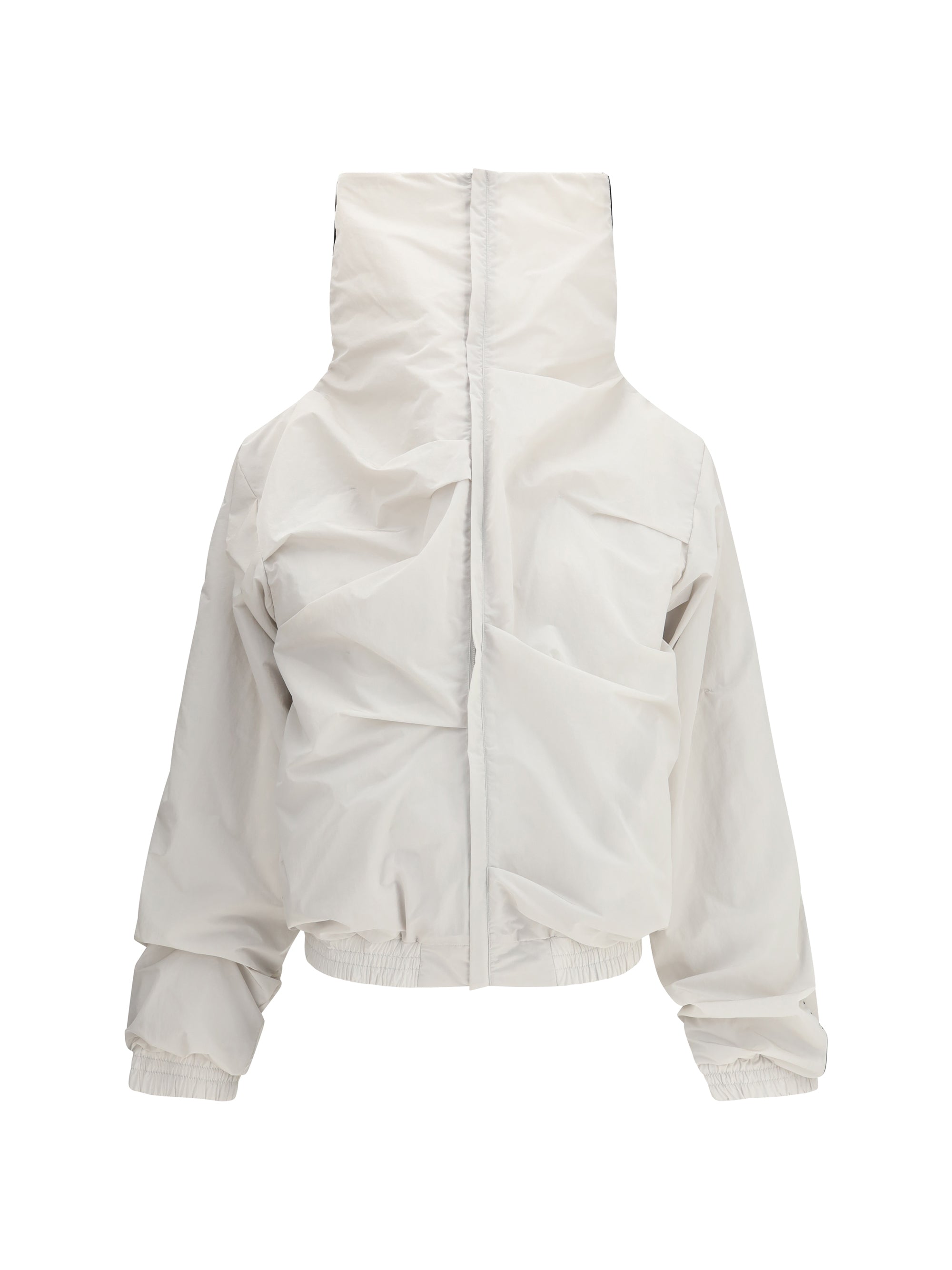 High-Collar Draped Jacket — Gray