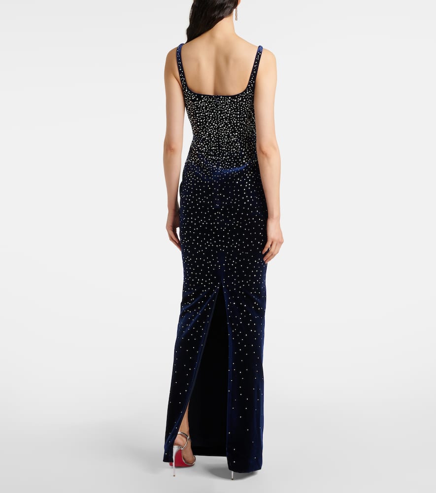 Singlet crystal-embellished velvet gown