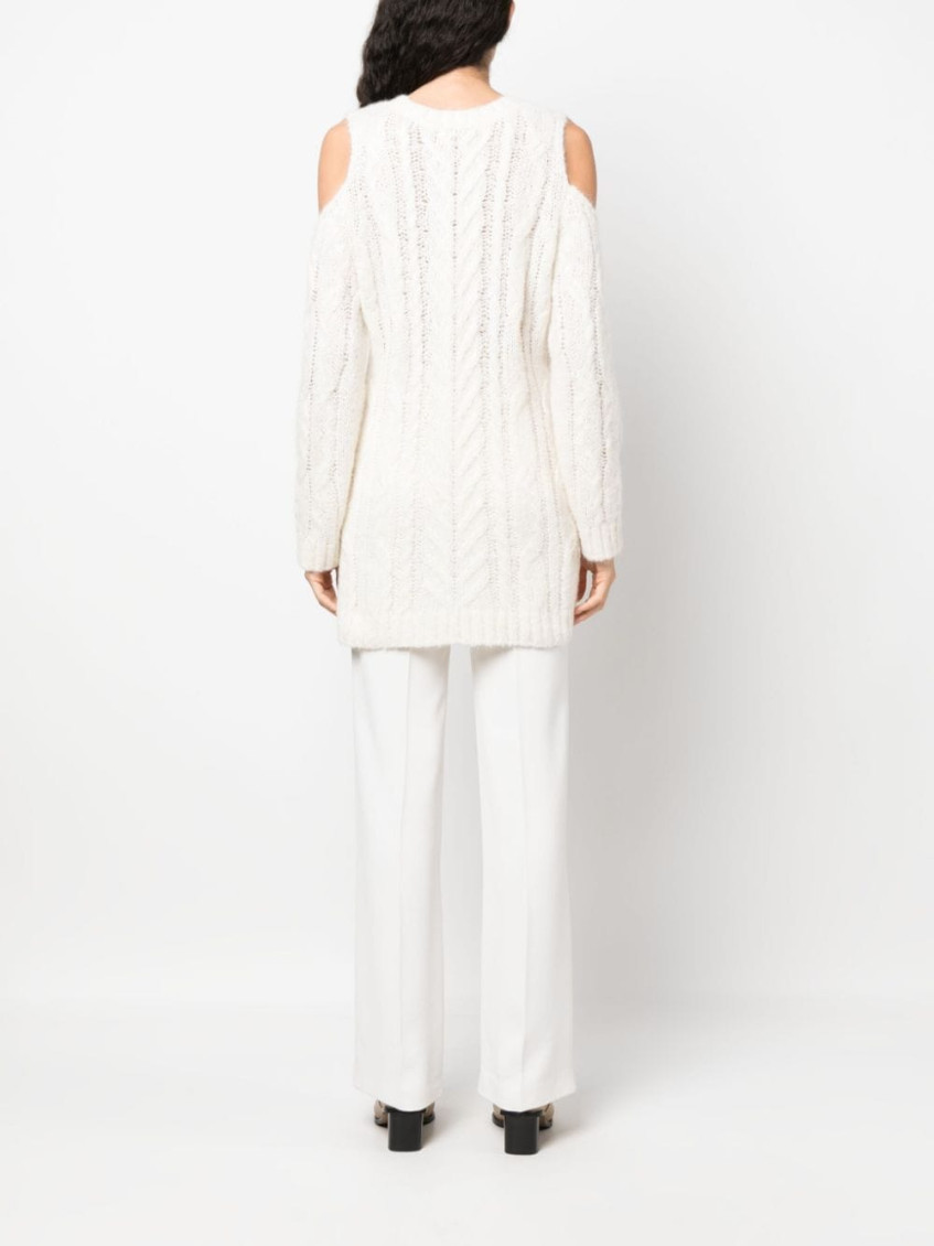 White Off-shoulder Crochet Jumper