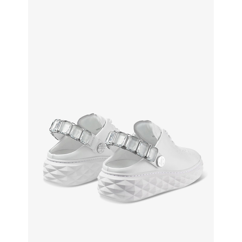 Womens V White/crystal Diamond Sling Crystal-embellished Leather Low-top Trainers
