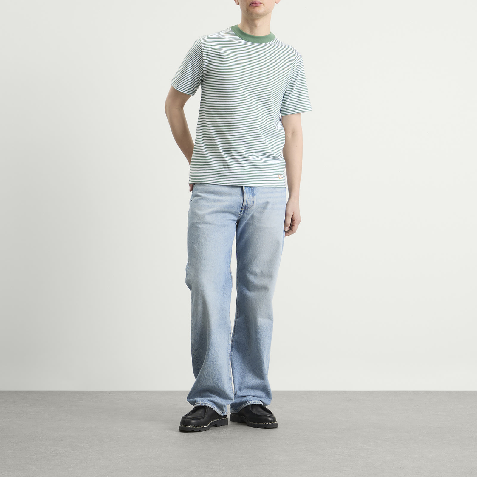 Men's Fine Stripe T-Shirt in Ivy/Blanc