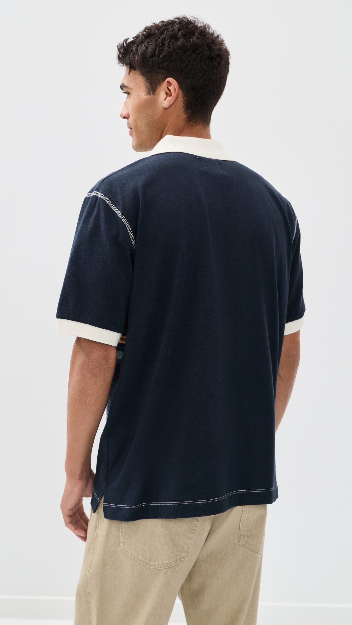Short Sleeve Striped Rugby Polo Navy