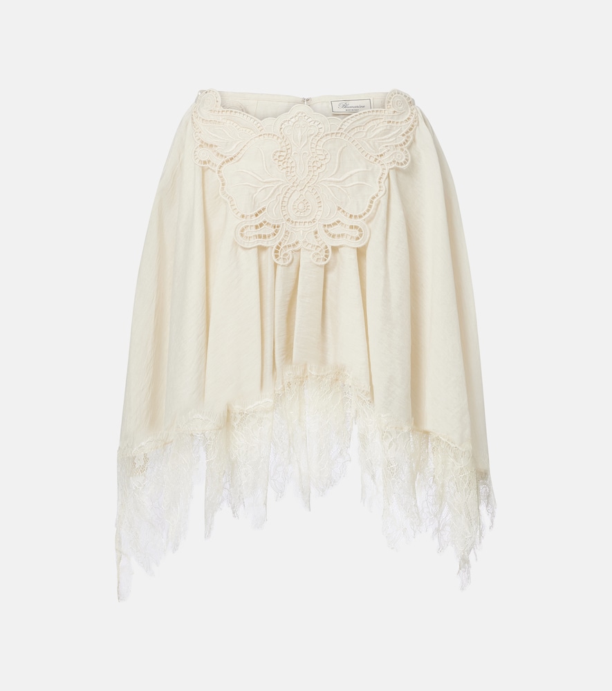 Embroidered lace-trimmed miniskirt