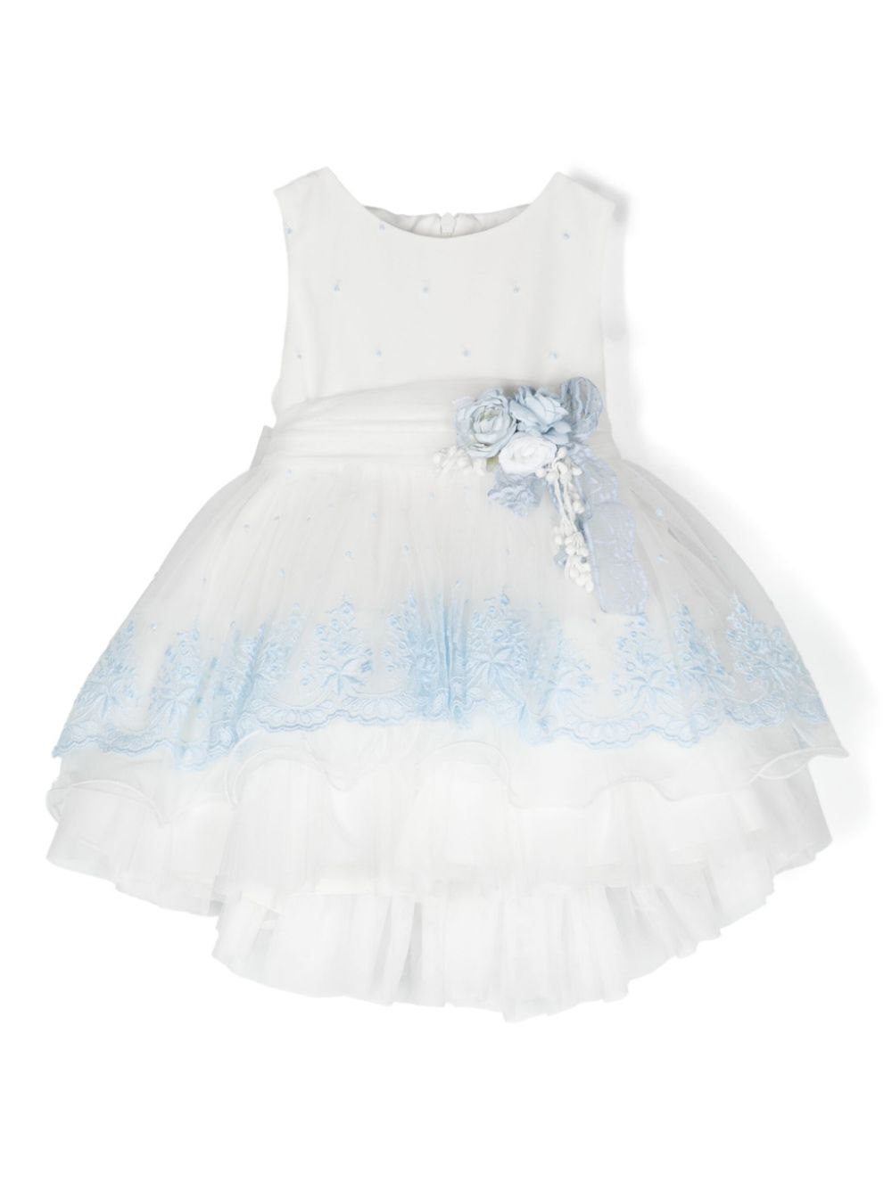 Floral-appliqué tulle dress - White
