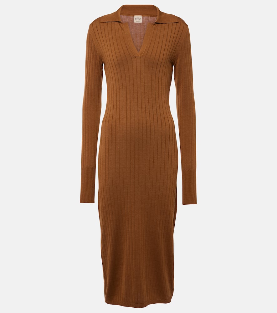 Ribbed-knit silk and cotton midi dress
