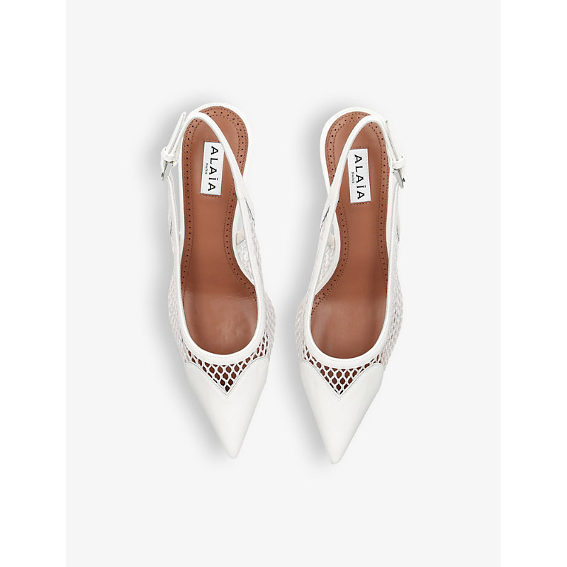 Womens White Coeur 55 Patent-leather Slingback Courts