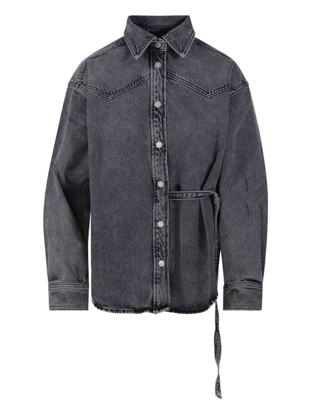 Button-fastening tie-waist shirt - Grey