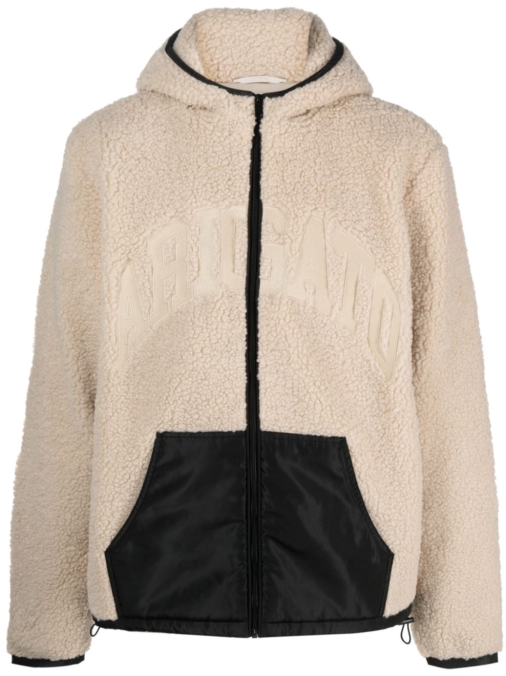 Logo-patch fleece hooded jacket - Neutrals