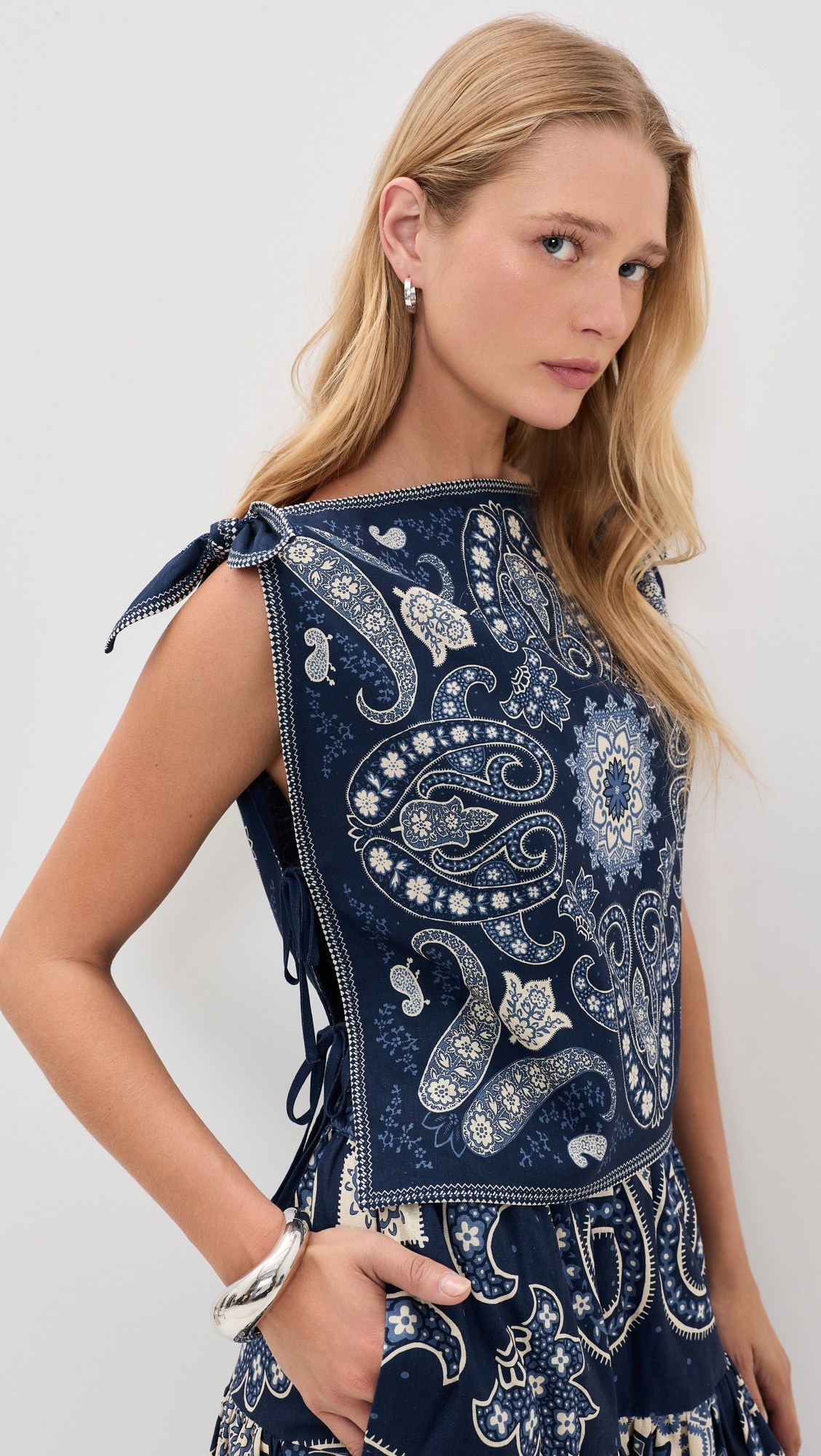 Emelina Print Sleeveless Top Navy