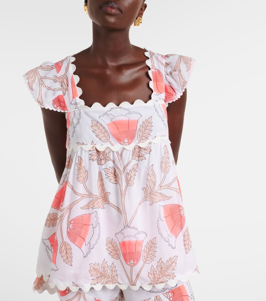 Printed scalloped cotton top