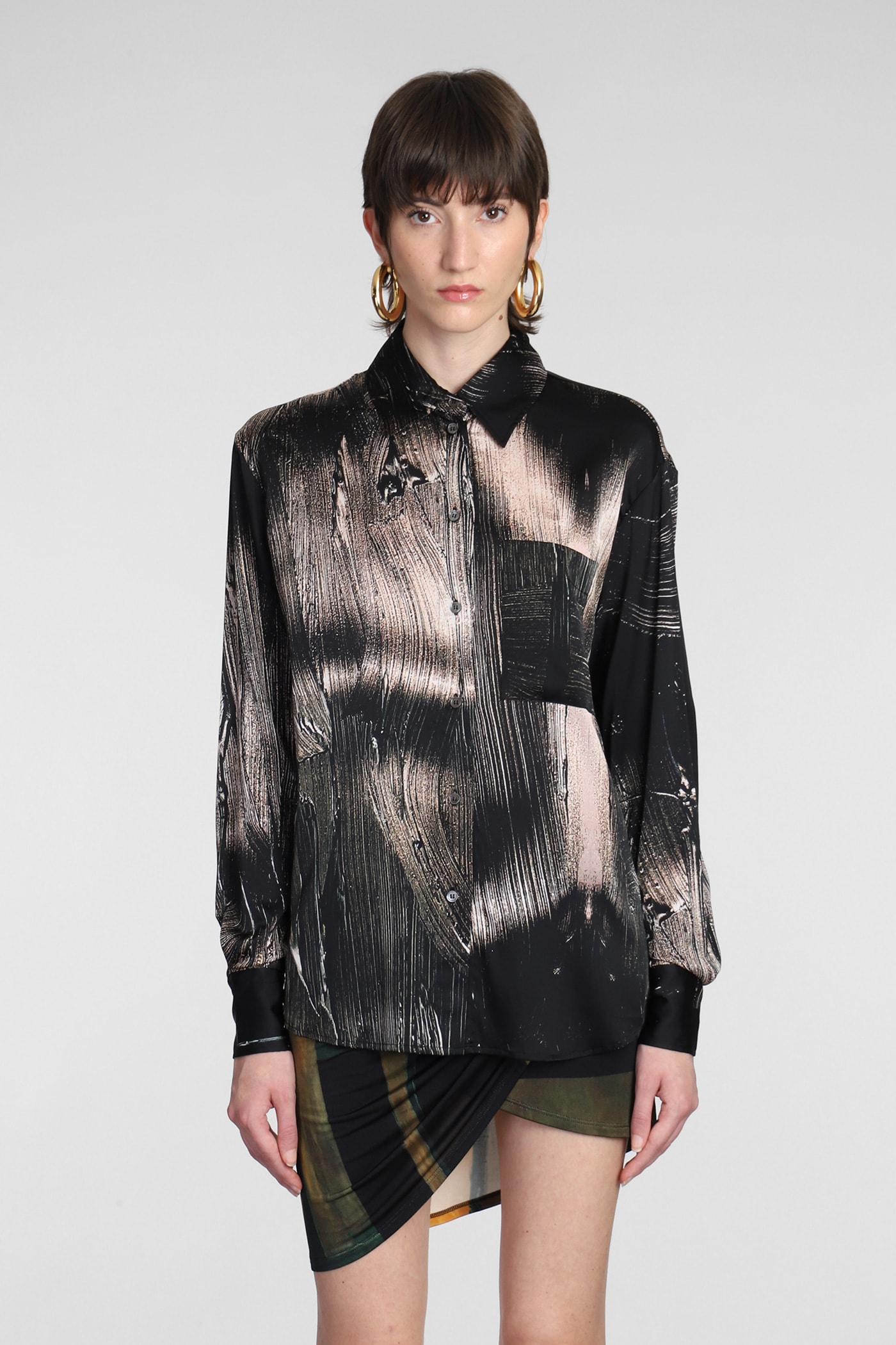 Abstract-pattern stretch-silk shirt - Black