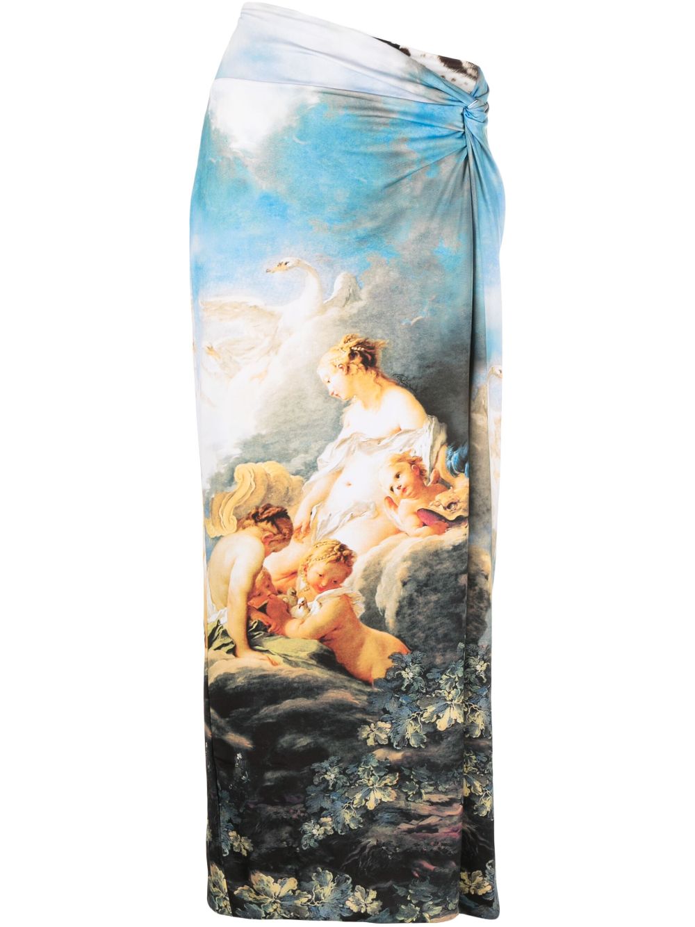 Painting-print asymmetric skirt - Blue