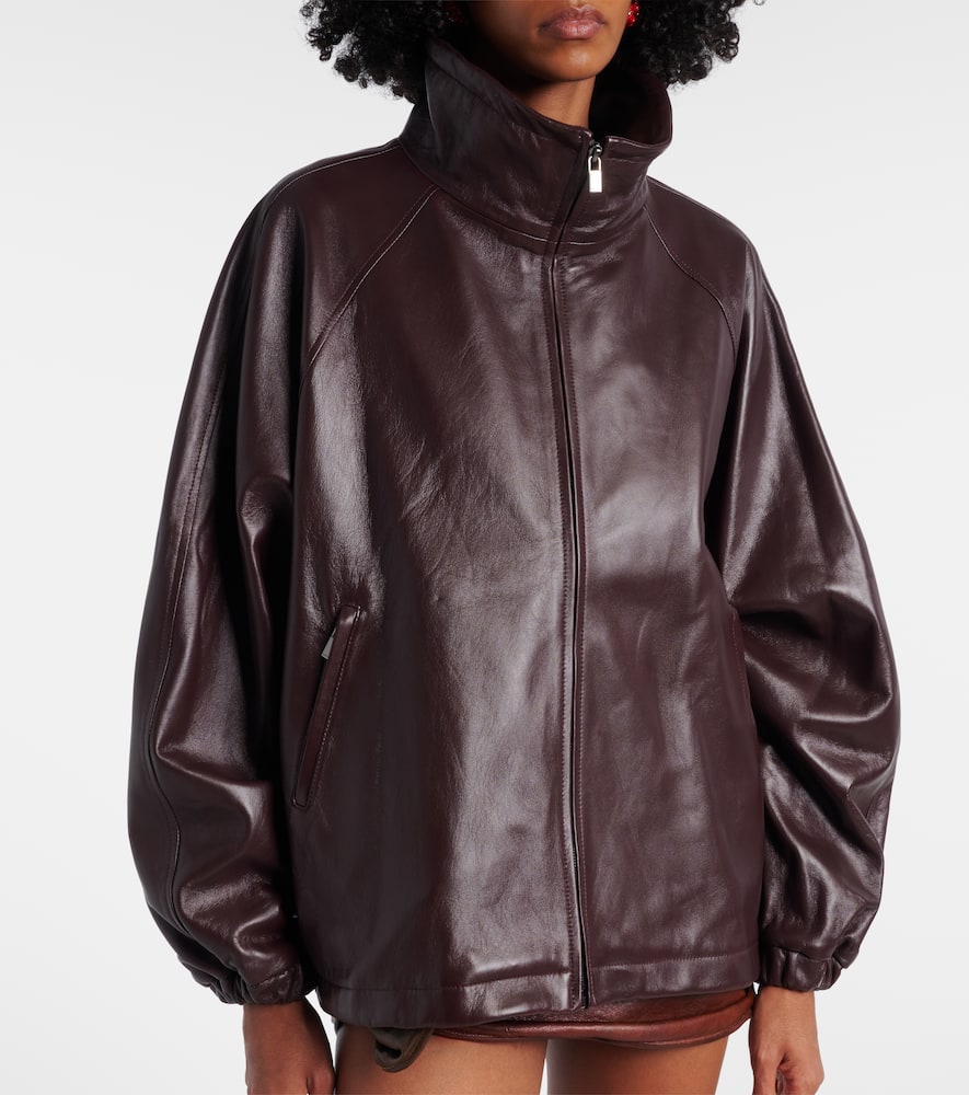 Oversized leather bomber jacket