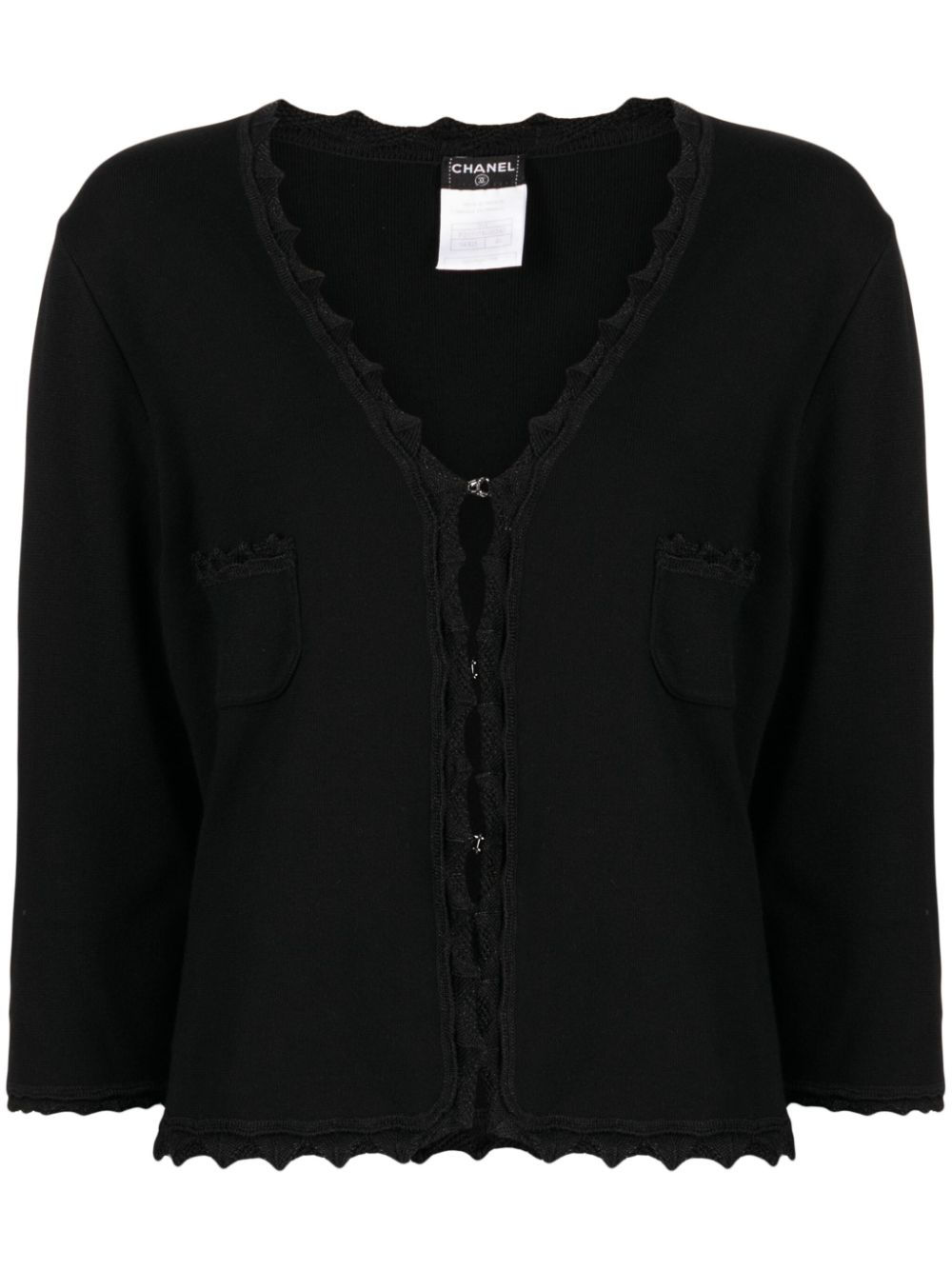 Crochet-trim V-neck cardigan - Black