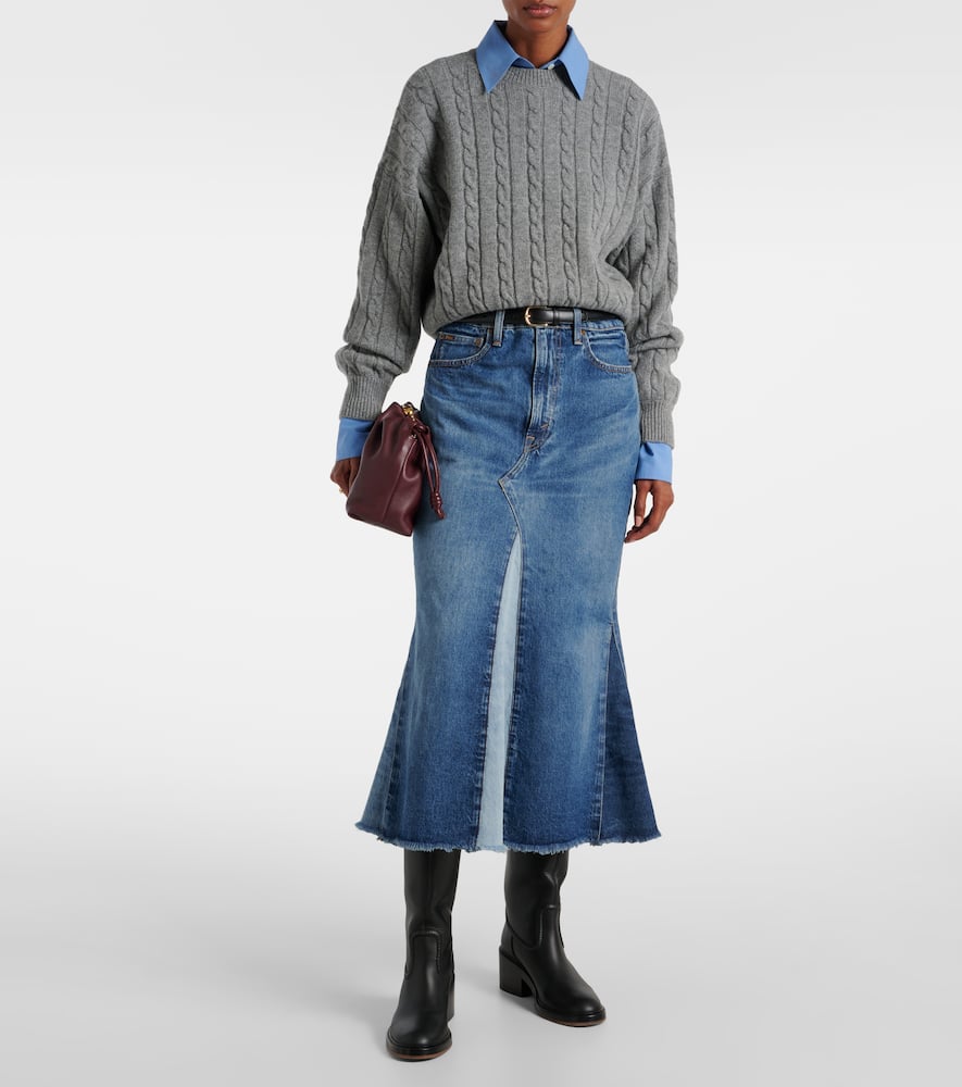 Deconstructed denim midi skirt