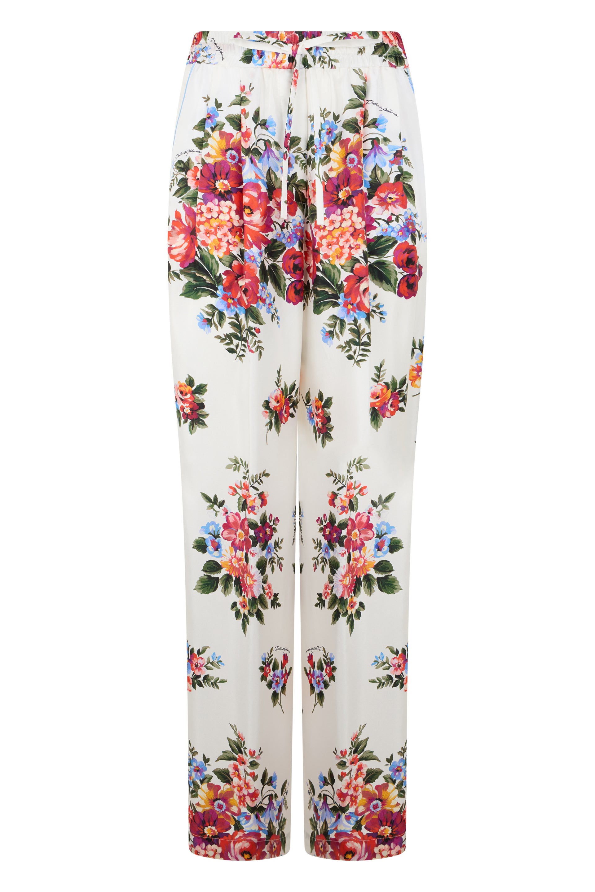 Floral Silk Wide-Leg High-Waist Pants