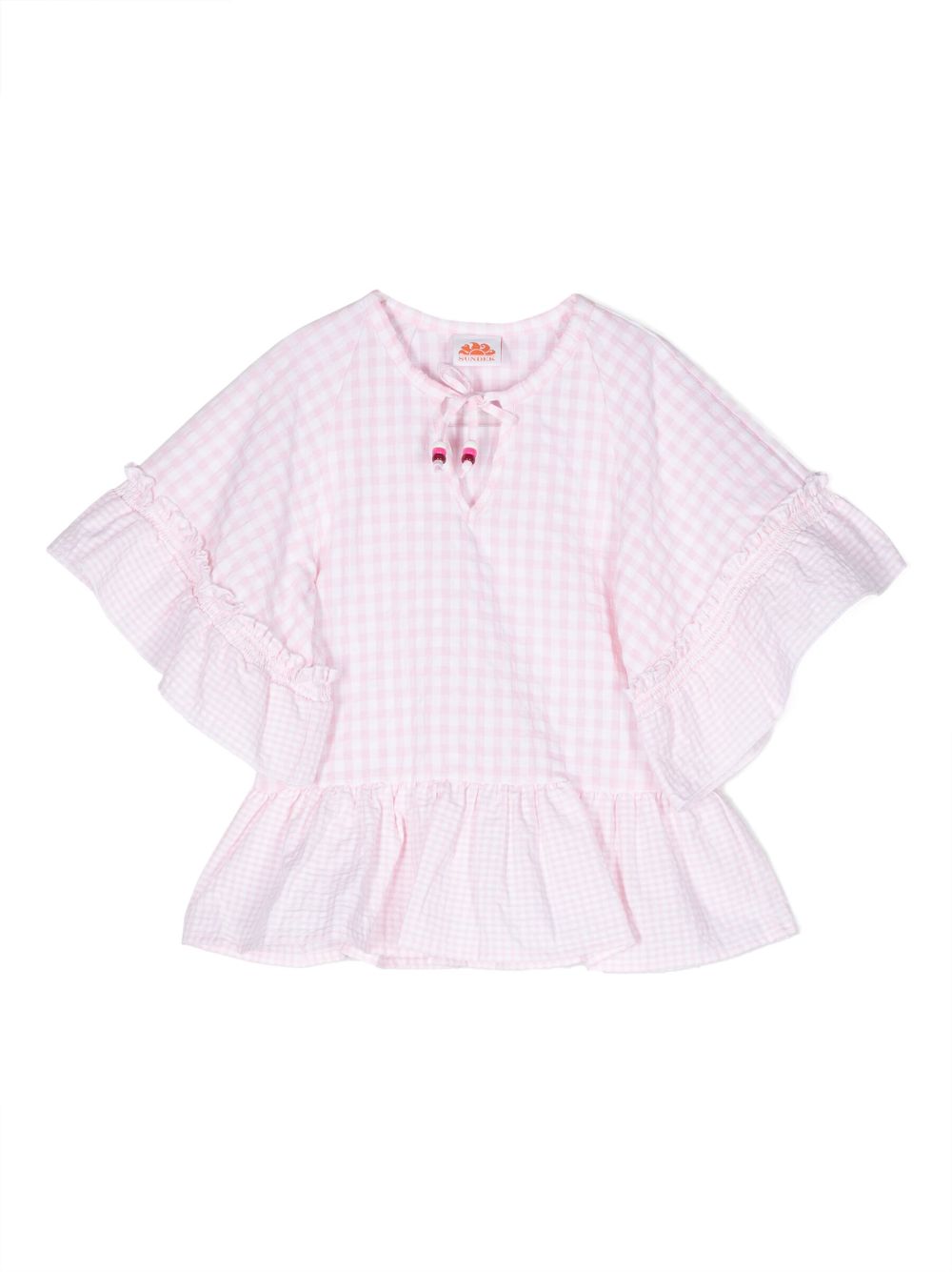 Check-pattern ruffled blouse - Pink