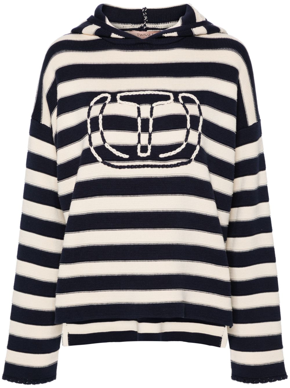 Stiped hooded cotton jumper - Neutrals