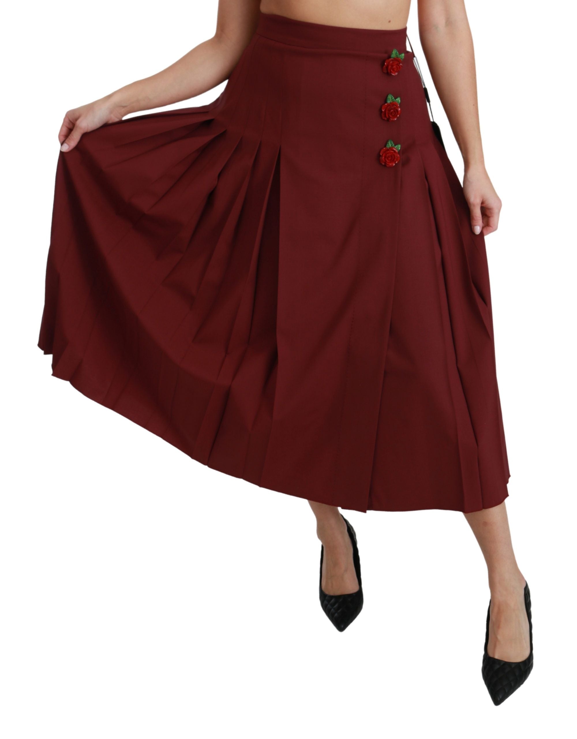 Pleated Wool Skirt — Red