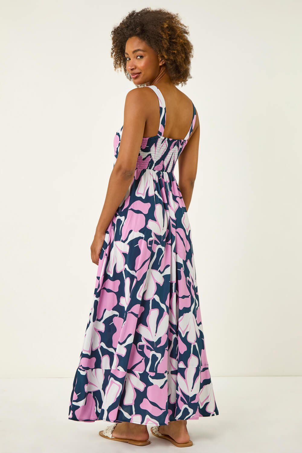 Roman Women's Floral Strappy Maxi Dress in Navy