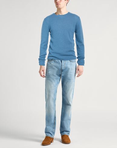 Man Sweater Slate blue Size S Baby alpaca wool, Merino Wool