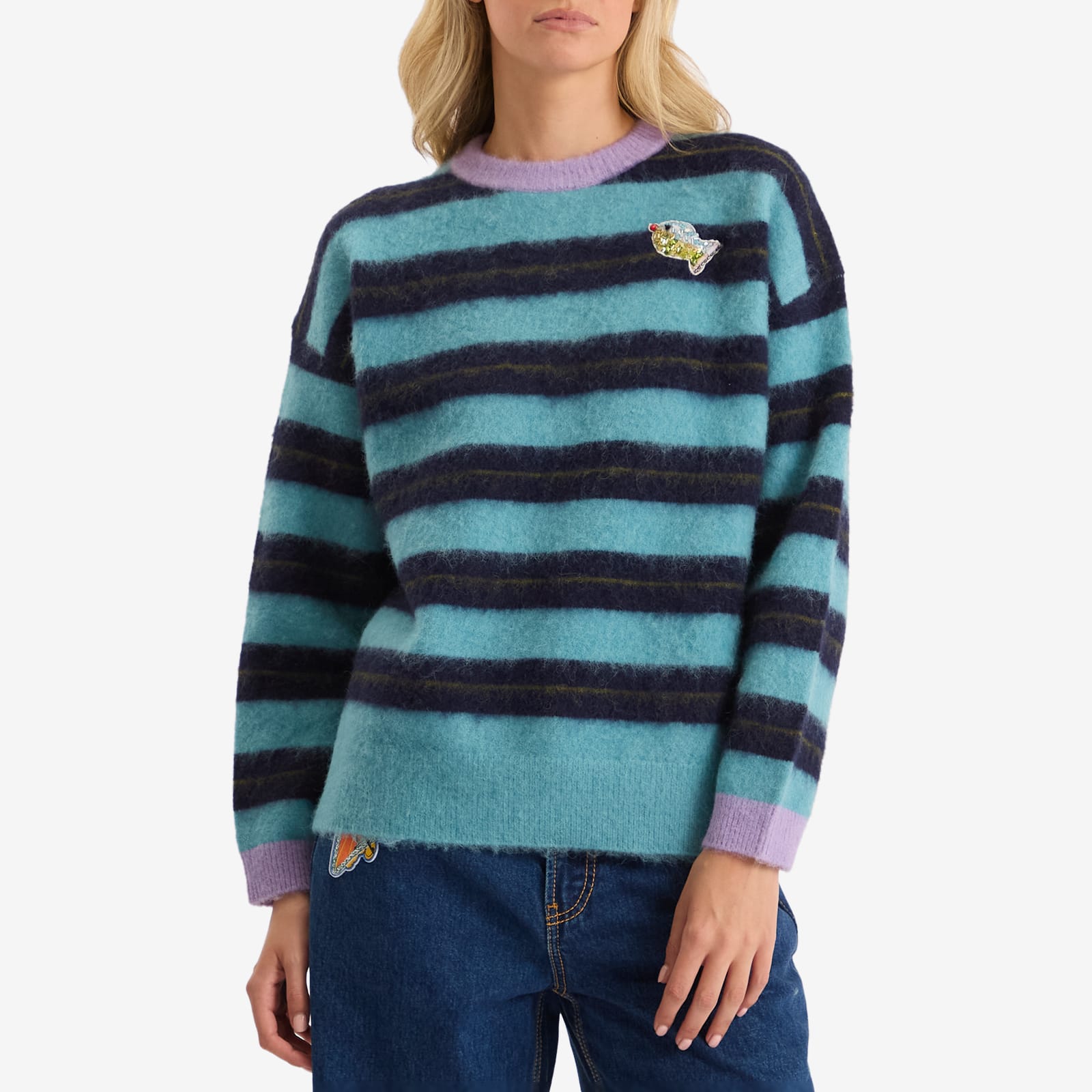 Women's Domenica Teal Stripe Sweater