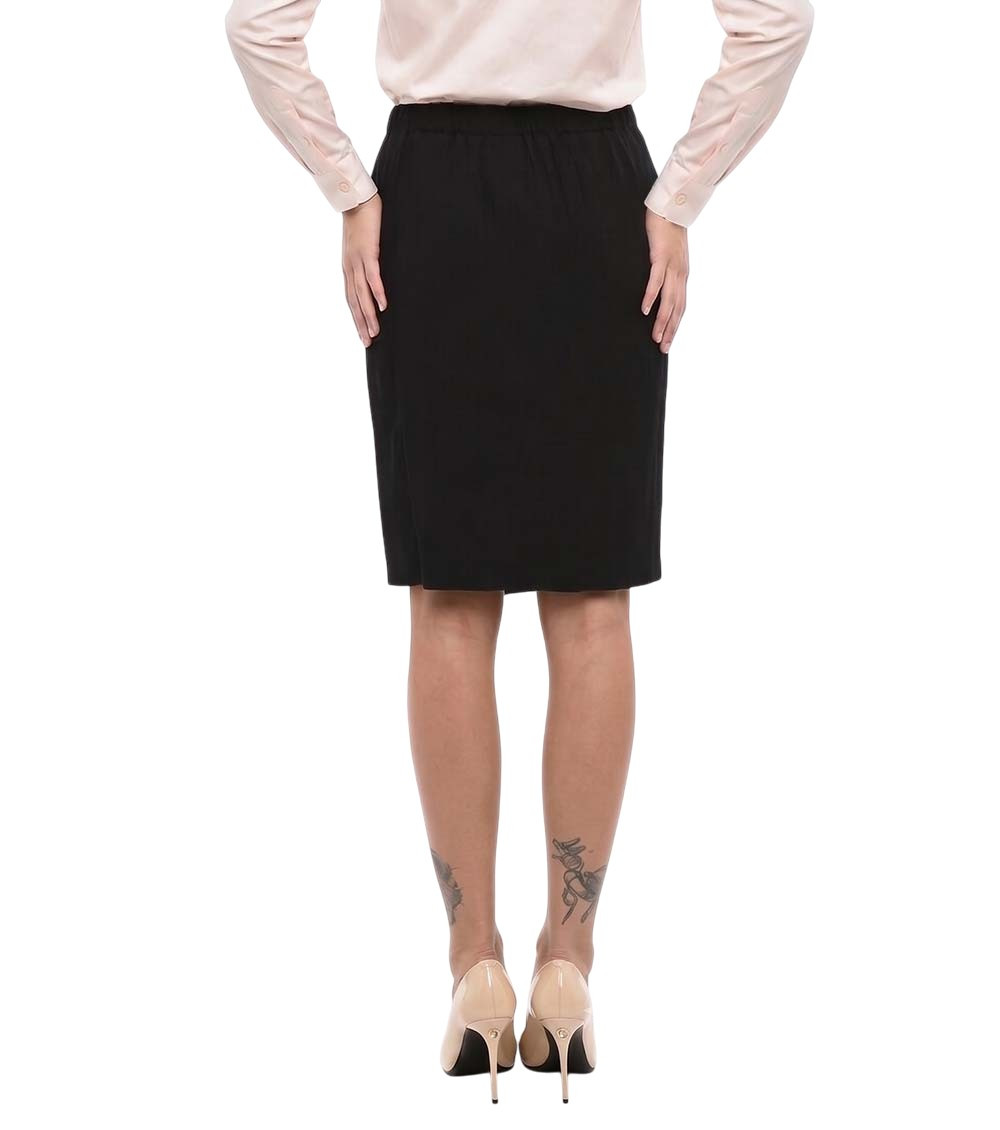 Black Solid Knee Length Skirt