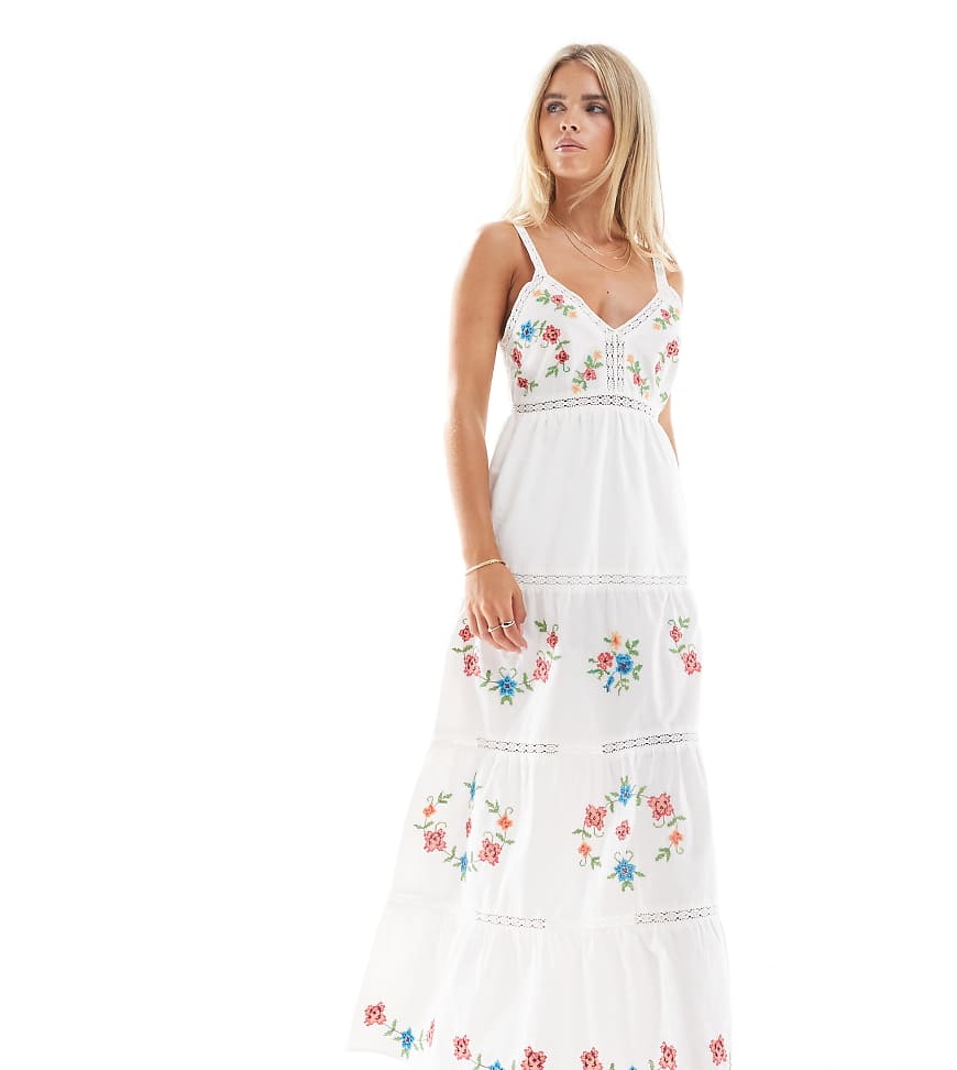 Embroidered heritage maxi dress-White