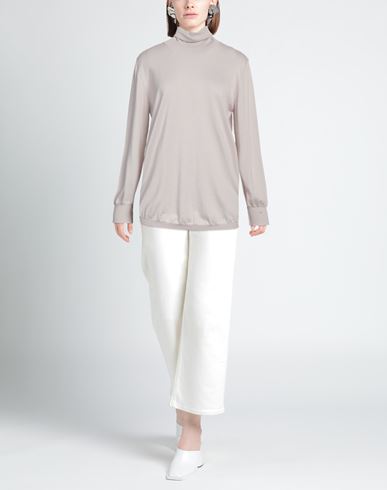 Woman Turtleneck Taupe Size 10 Wool, Silk, Cashmere