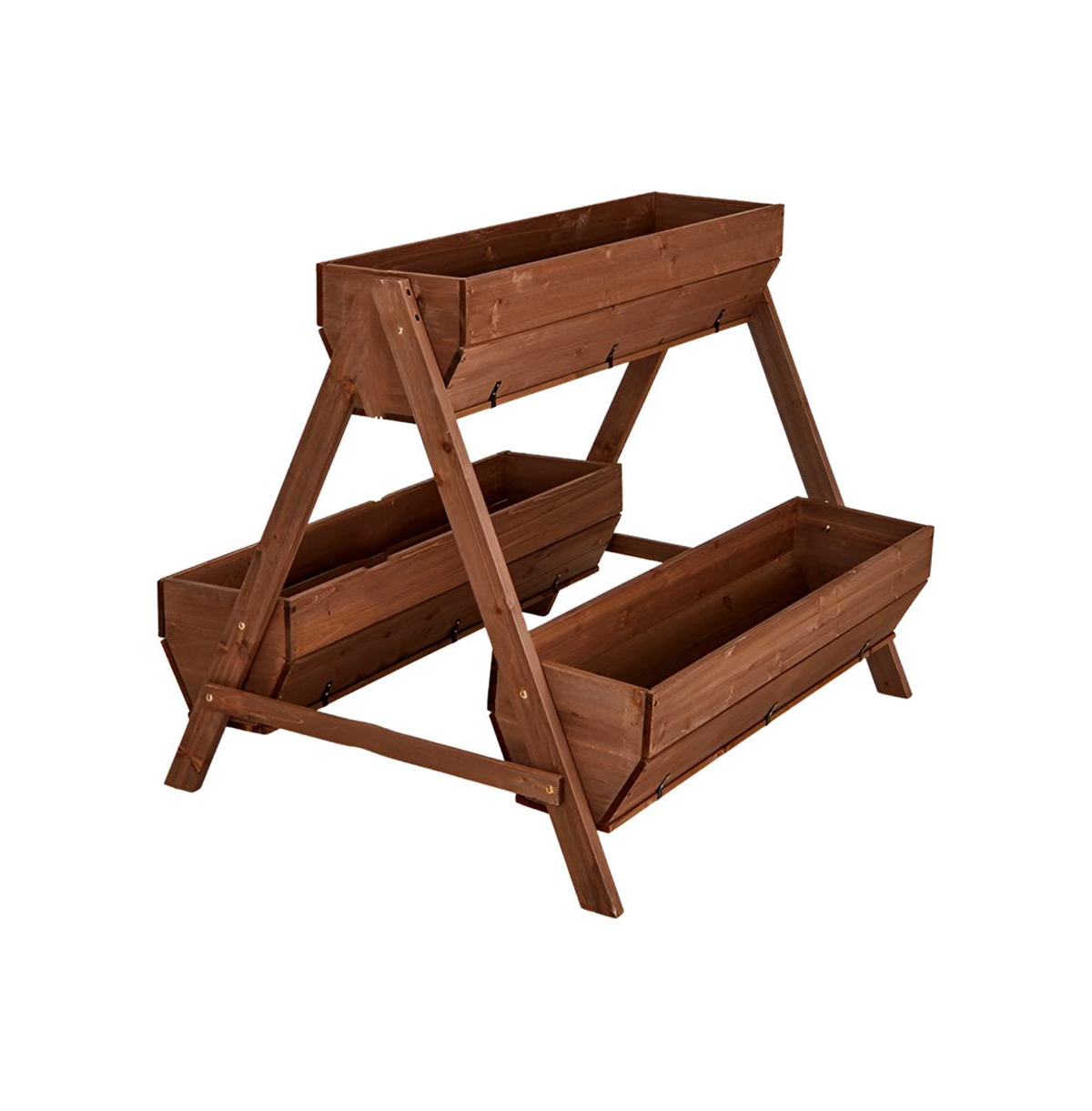Vertical Raised Garden bed with 3 Wooden Planter Boxes - Brown
