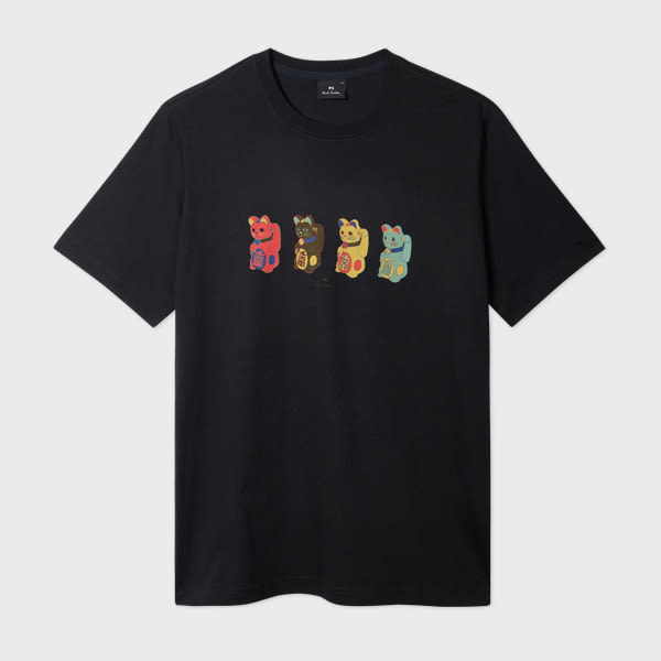 Black 'Lucky Cats' Print T-Shirt