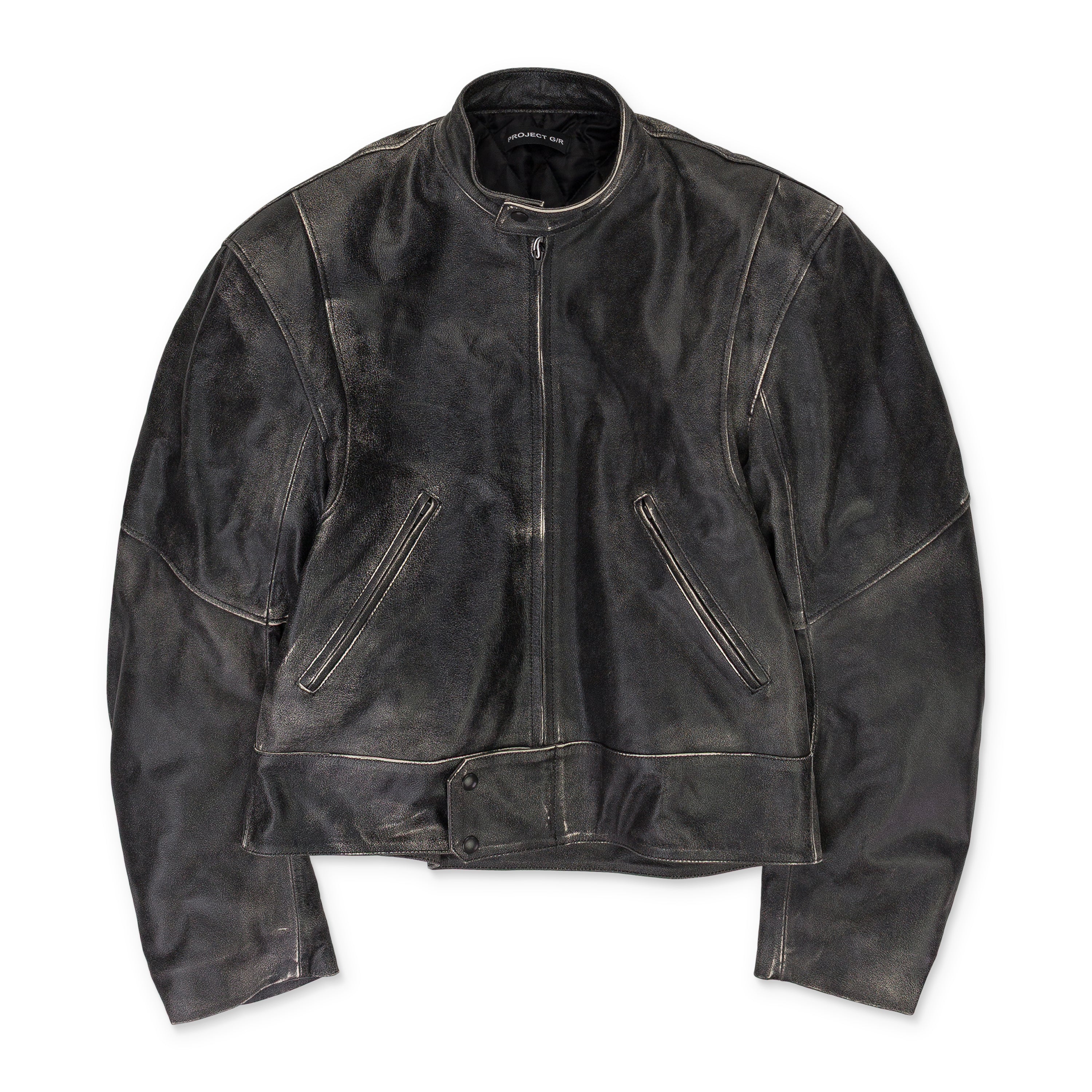 BLACK DISTRESSED BIKER LEATHER JACKET