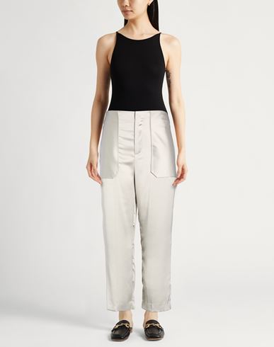 Woman Pants Light grey Size 12 Polyester