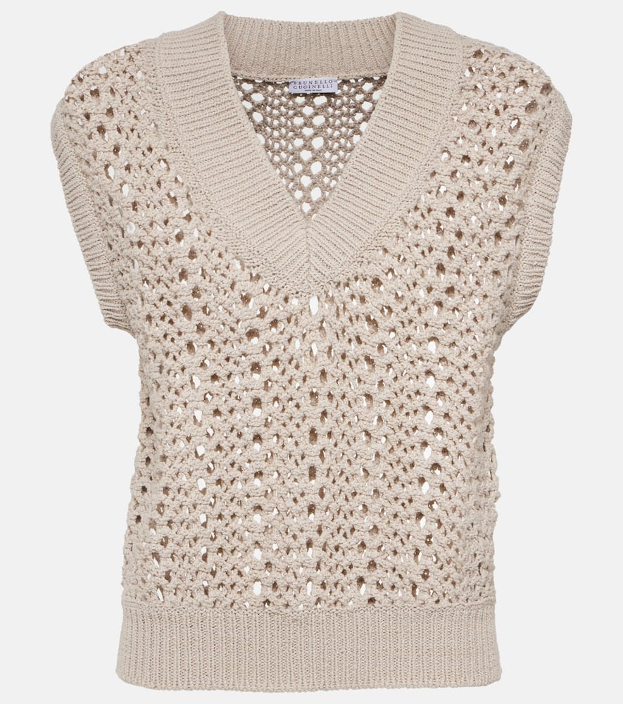Open-knit cotton-blend sweater vest