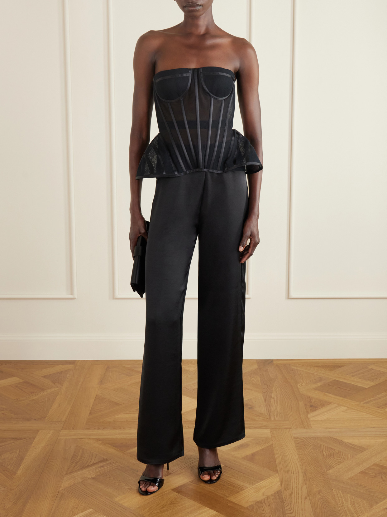 Strapless Tulle Bustier Top - Black