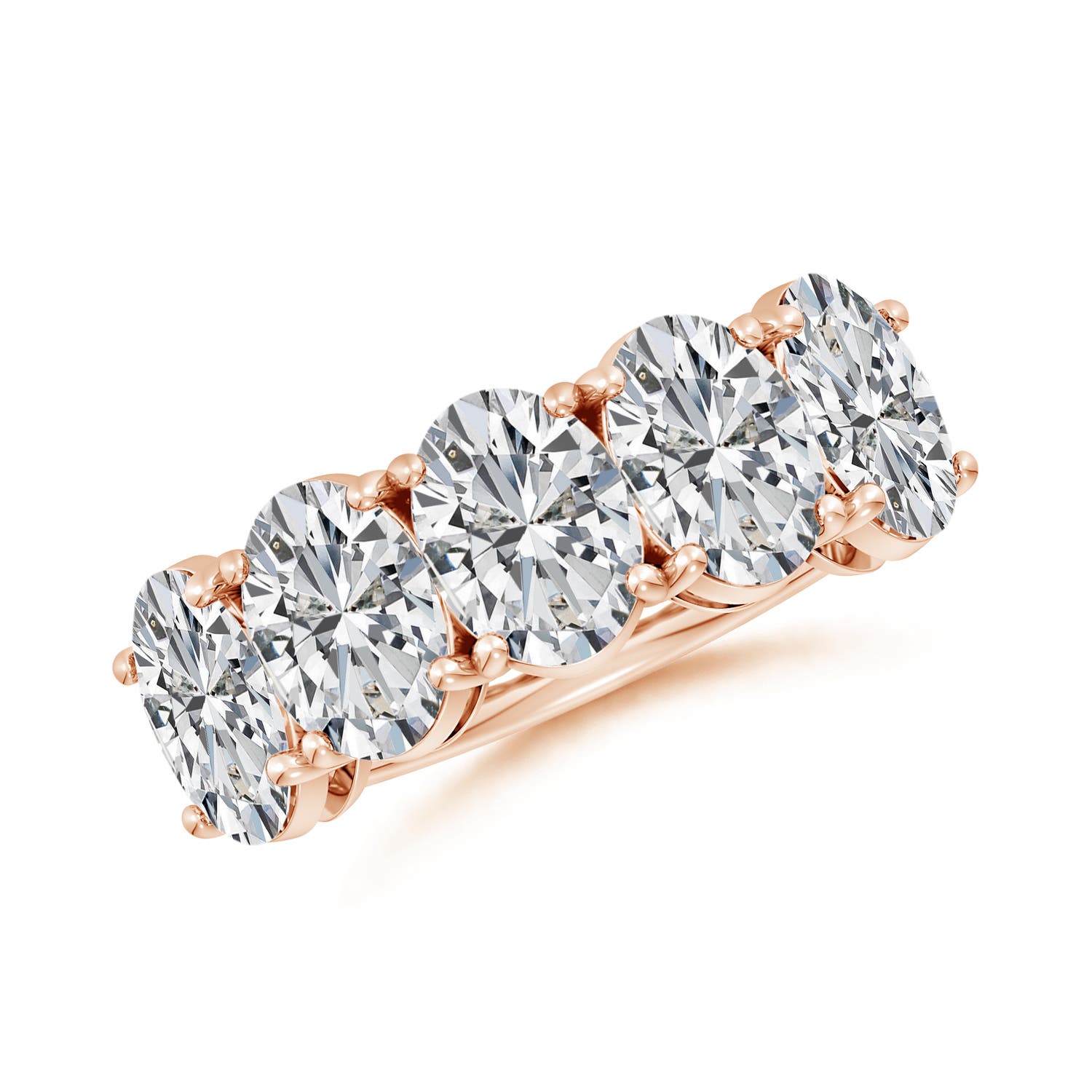 Angara 5.0 Carats Oval Diamond Five Stone Classic Anniversary Ring in 18K Rose Gold