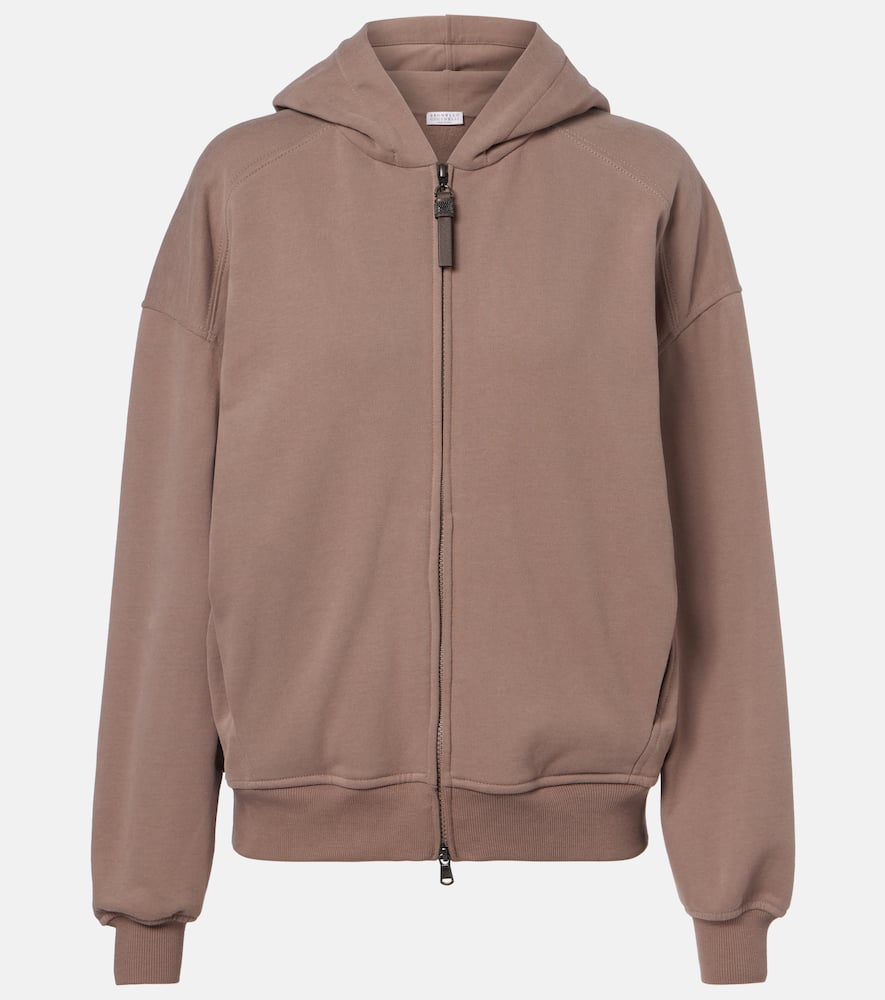 Cotton jersey zip-up hoodie
