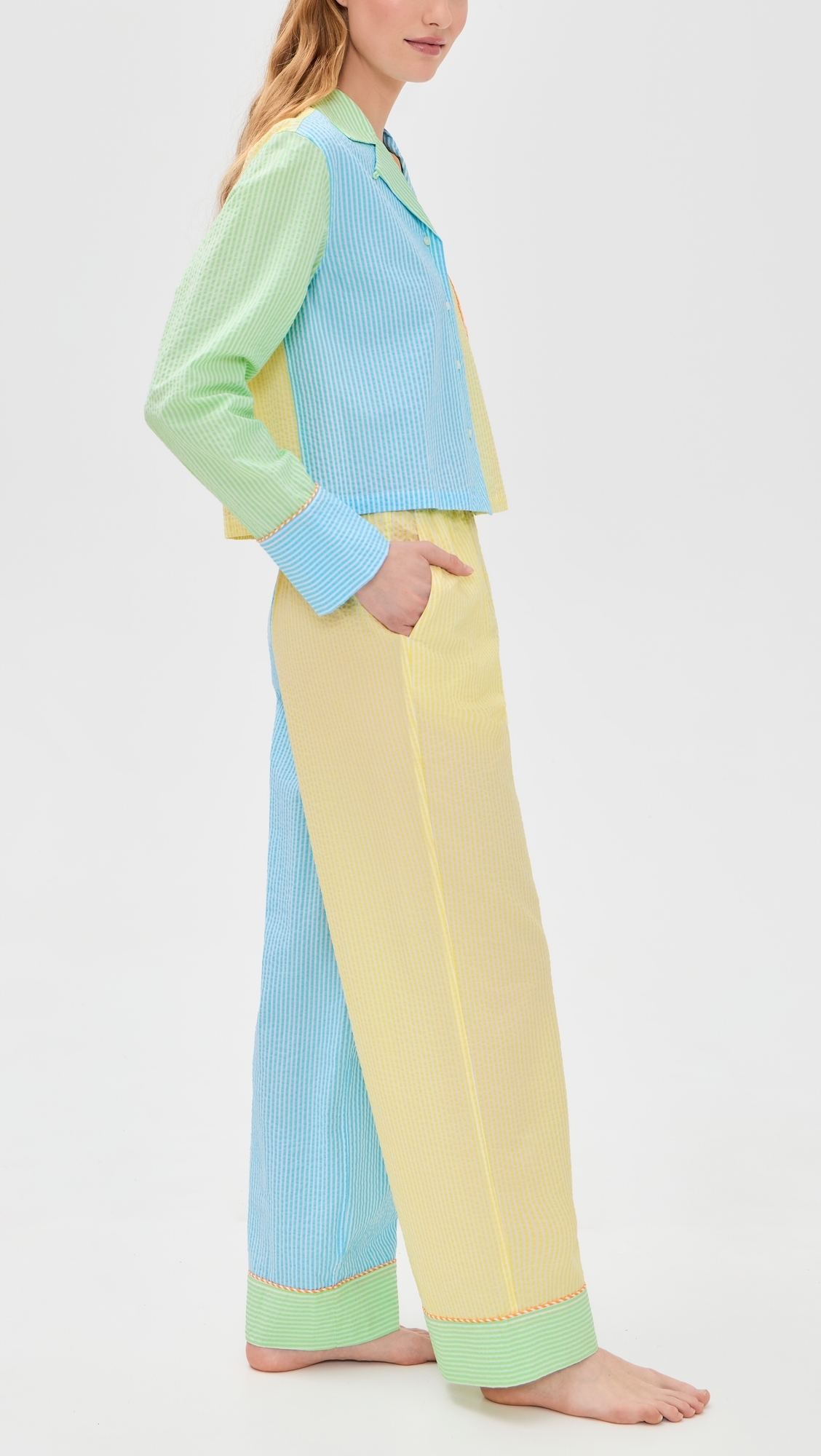 Mixed Seersucker Pajama Set Multicolor