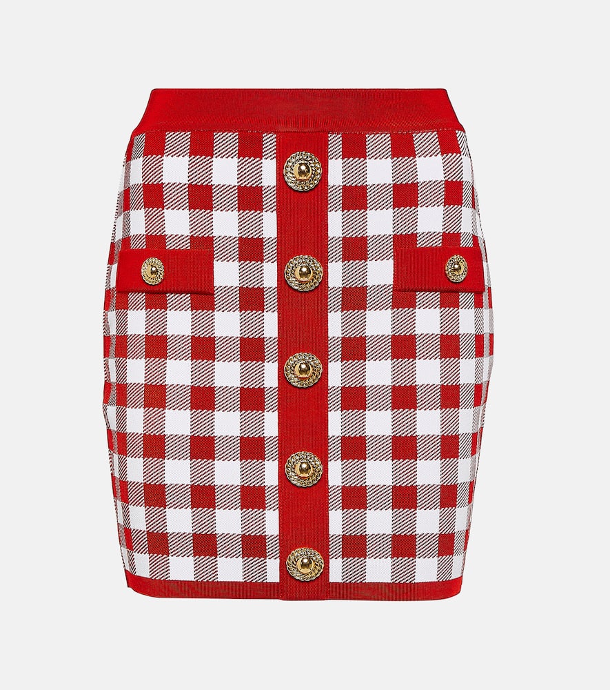 Gingham knit miniskirt