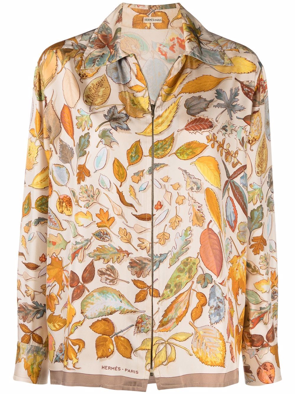 1990s pre-owned leaves print silk shirt - Neutrals