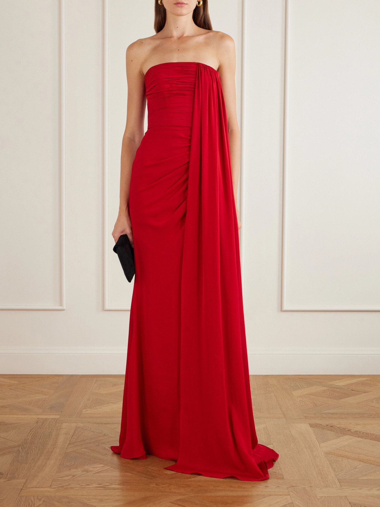 Draped Silk-georgette Gown - Red