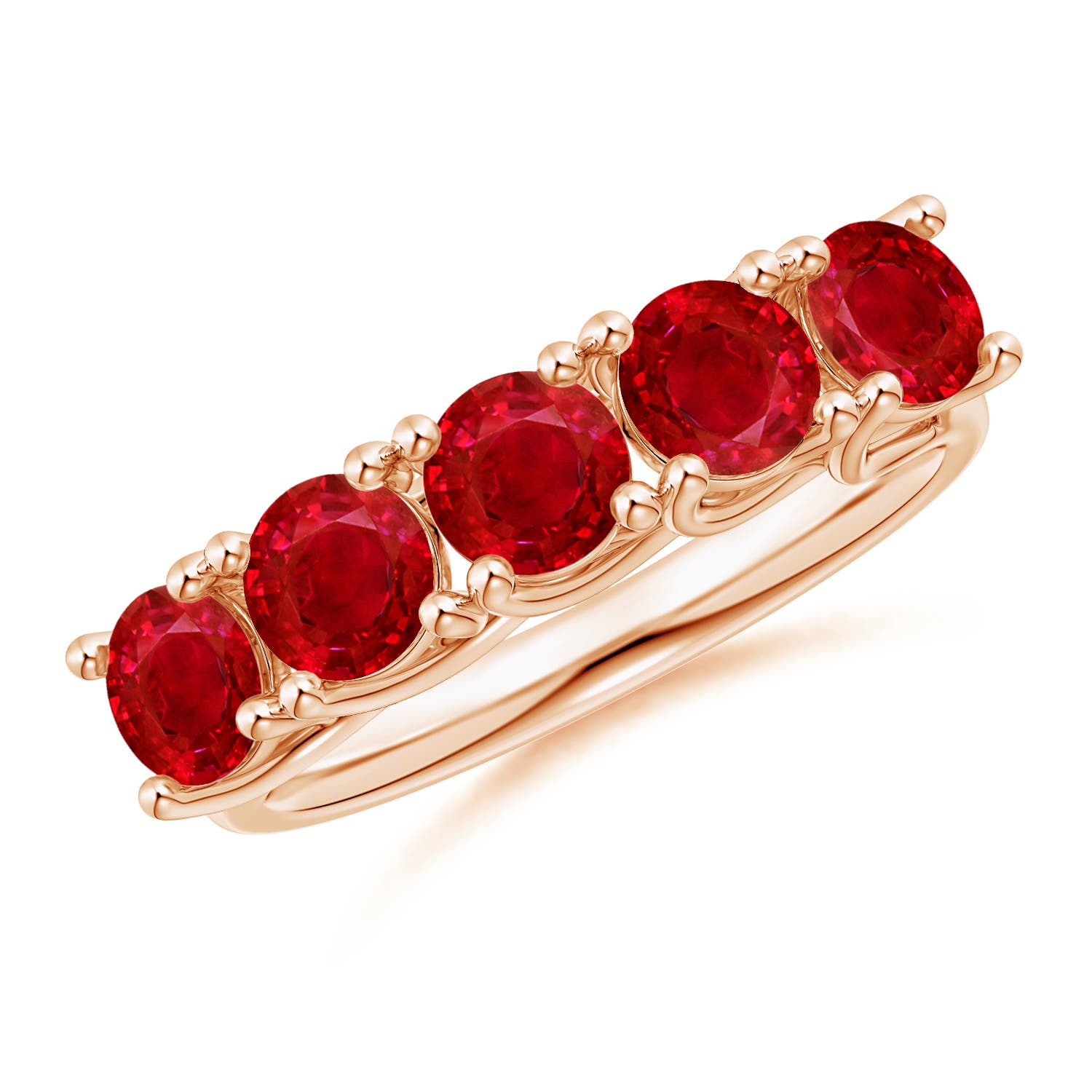 Angara 2.3 Carats Half Eternity Five Stone Ruby Wedding Band in 18K Rose Gold