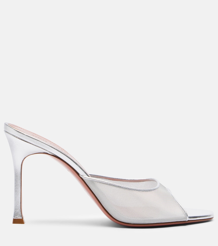 Alexa leather-trimmed mesh mules