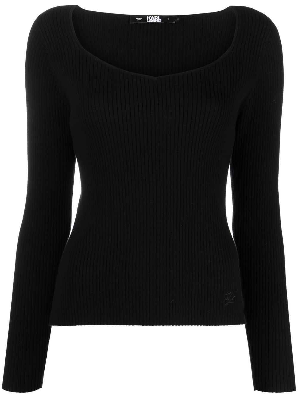 Long-sleeved ribbed-knit top - Black