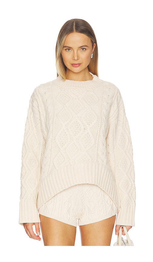 LIONESS Liaison Cable Knit Pullover in Cream. S. Also in L, M