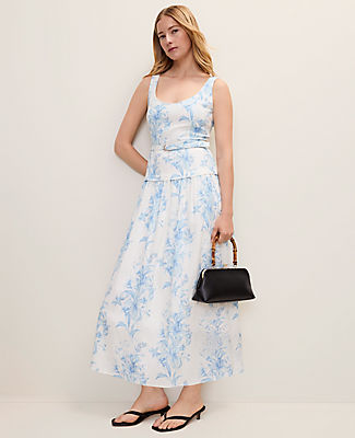 Ann Taylor Floral Belted Flare Midi Dress