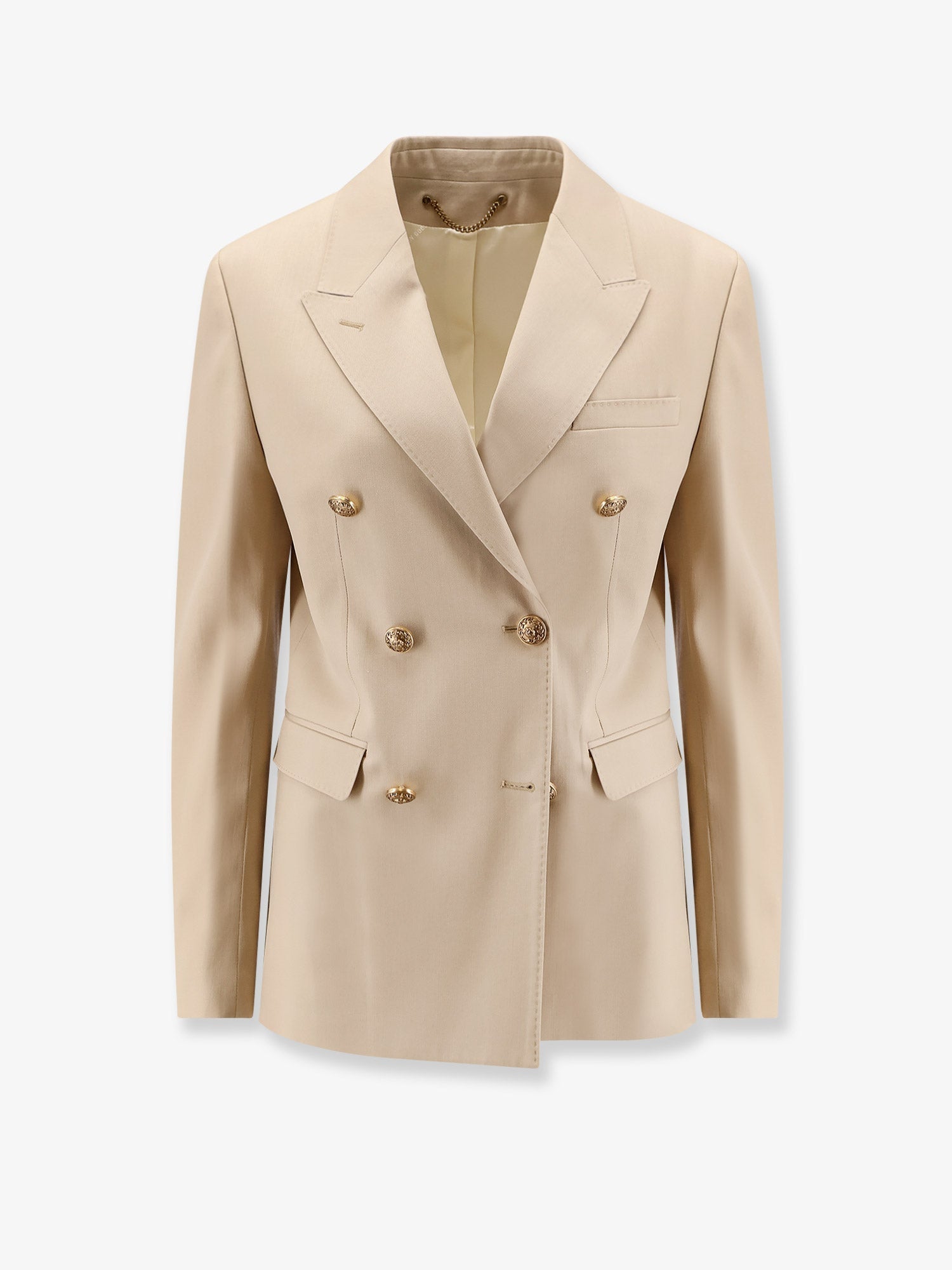 Virgin Wool Double-Breasted Blazer — Beige