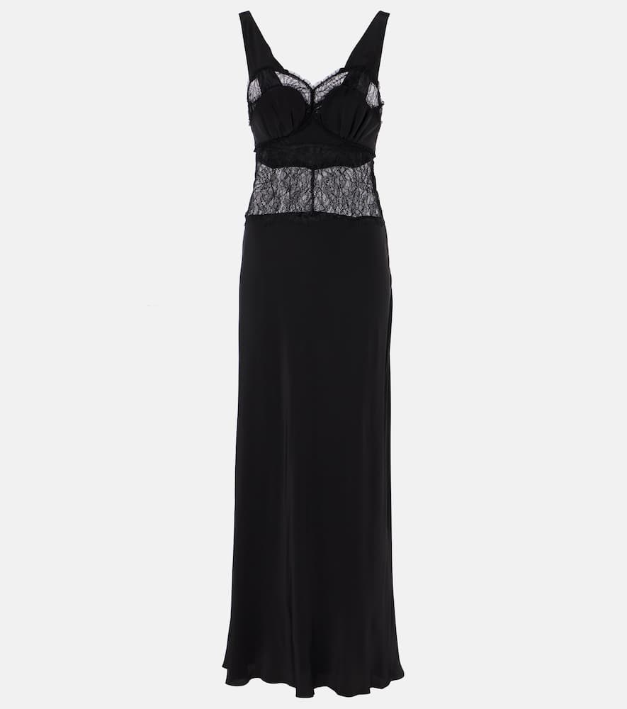 Lace-trimmed silk midi dress
